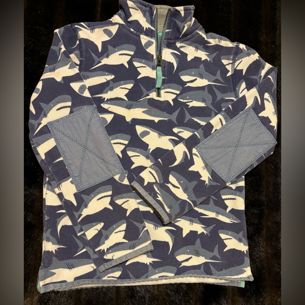 Mini Boden shark 3/4 Zip Pullover 9 10 years